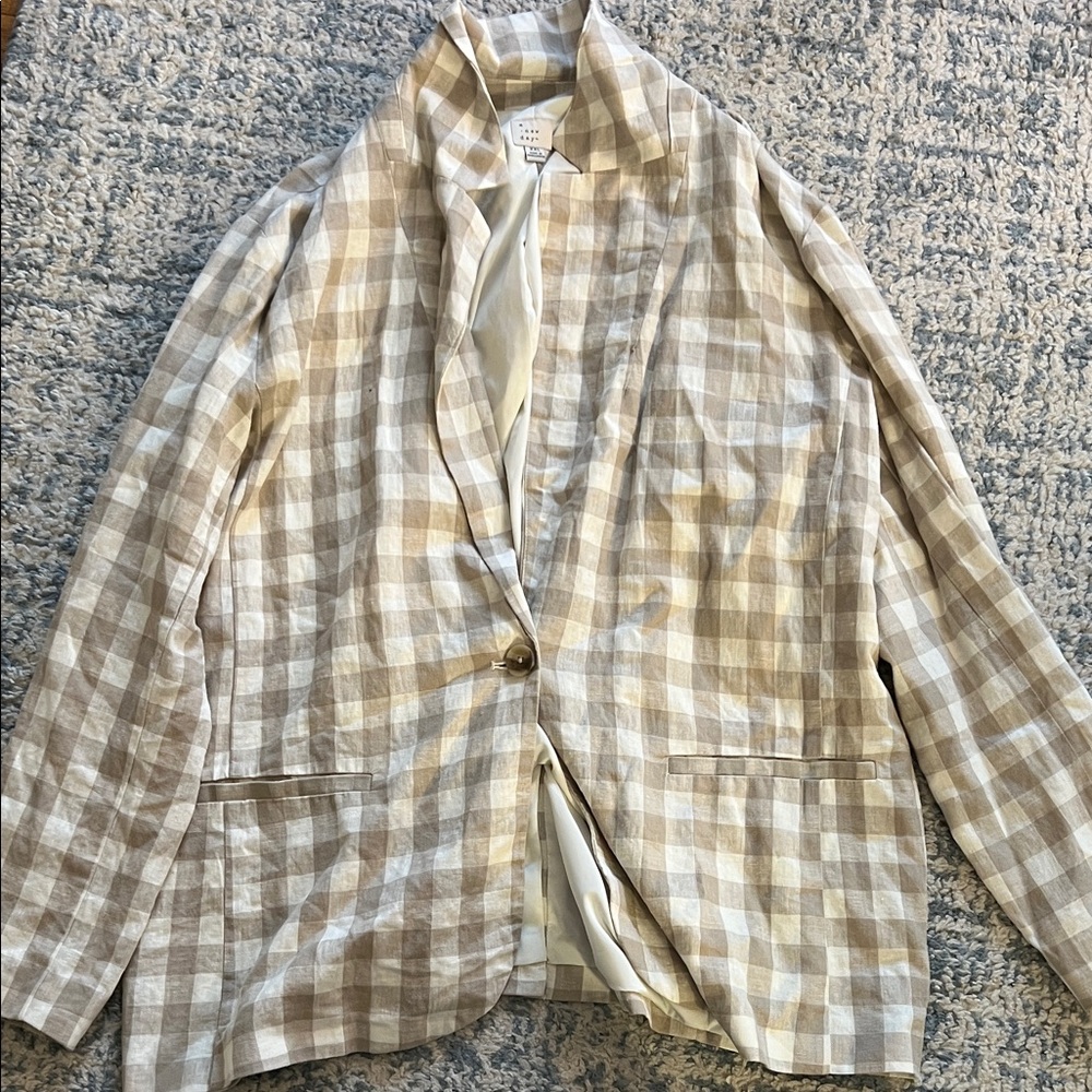 a new day Beige and White Checkered Blazer